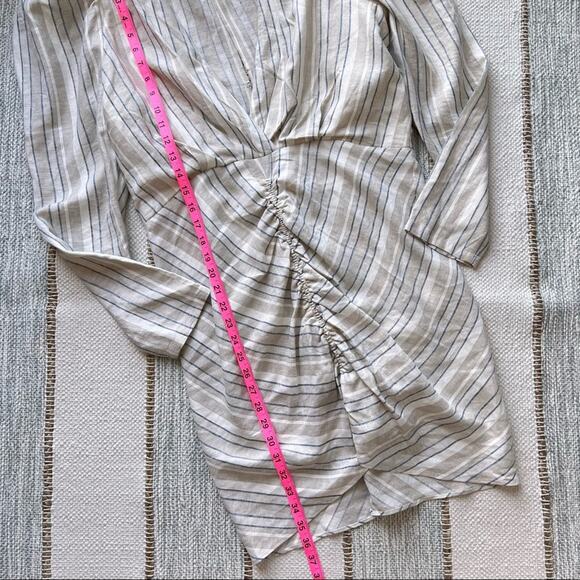 Ronny Kobo Joslyn Beige Striped Linen Blend Ruched Mini Dress Women’s Size XL - Picture 8 of 12